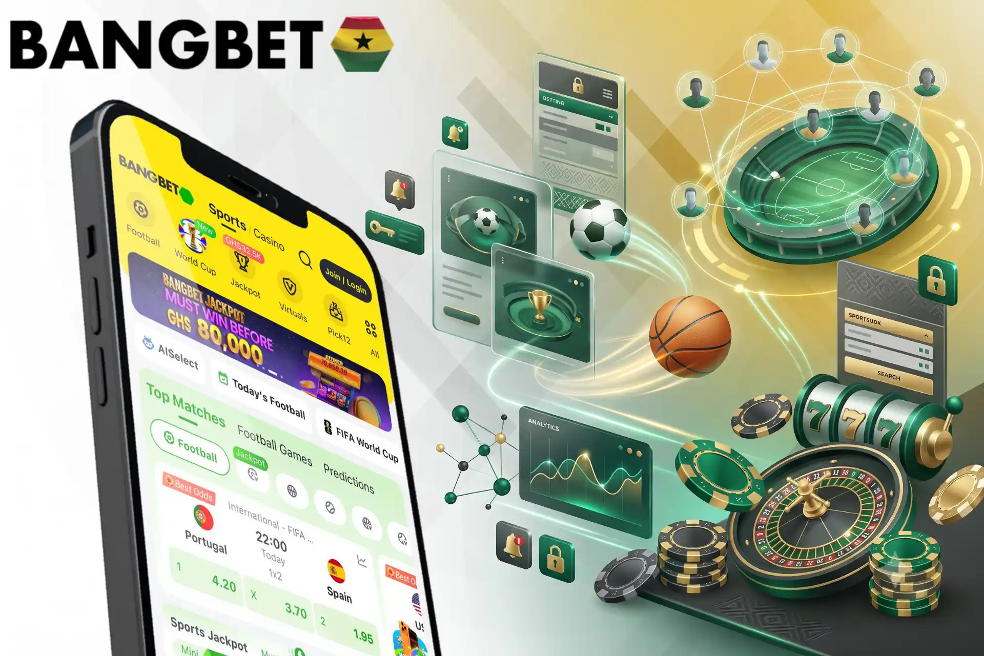 Mobile betting app with live betting, match stats and casino access.